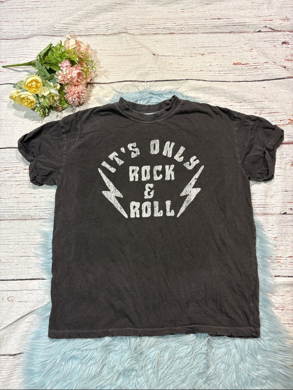 Girl Dangerous Graphic It's Only Rock n Roll Distressed Gray Tee
